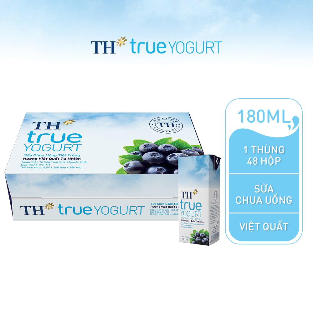 Thùng 48 hộp sữa chua uống tiệt trùng hương việt quất tự nhiên TH True Yogurt 180ml (180ml x 48)