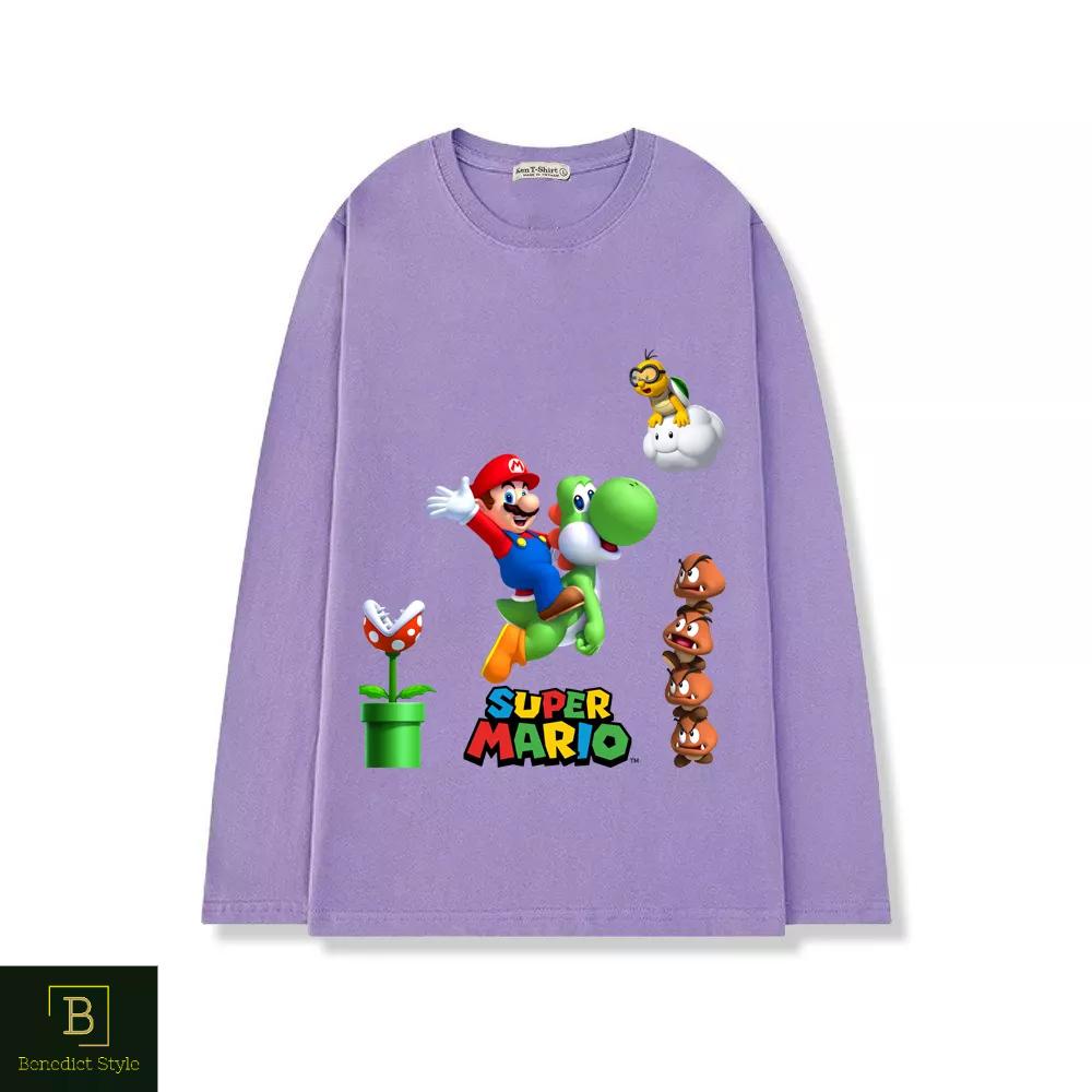 Áo thun tay dài form rộng unisex freesize nam nữ in hình Super Mario game hái nấm BND31