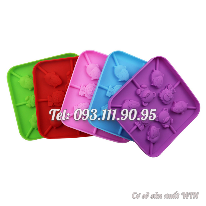 Khuôn silicon làm rau câu, socola, kẹo mút 8 hà mã, sư tử, gấu – Mã số 1207
