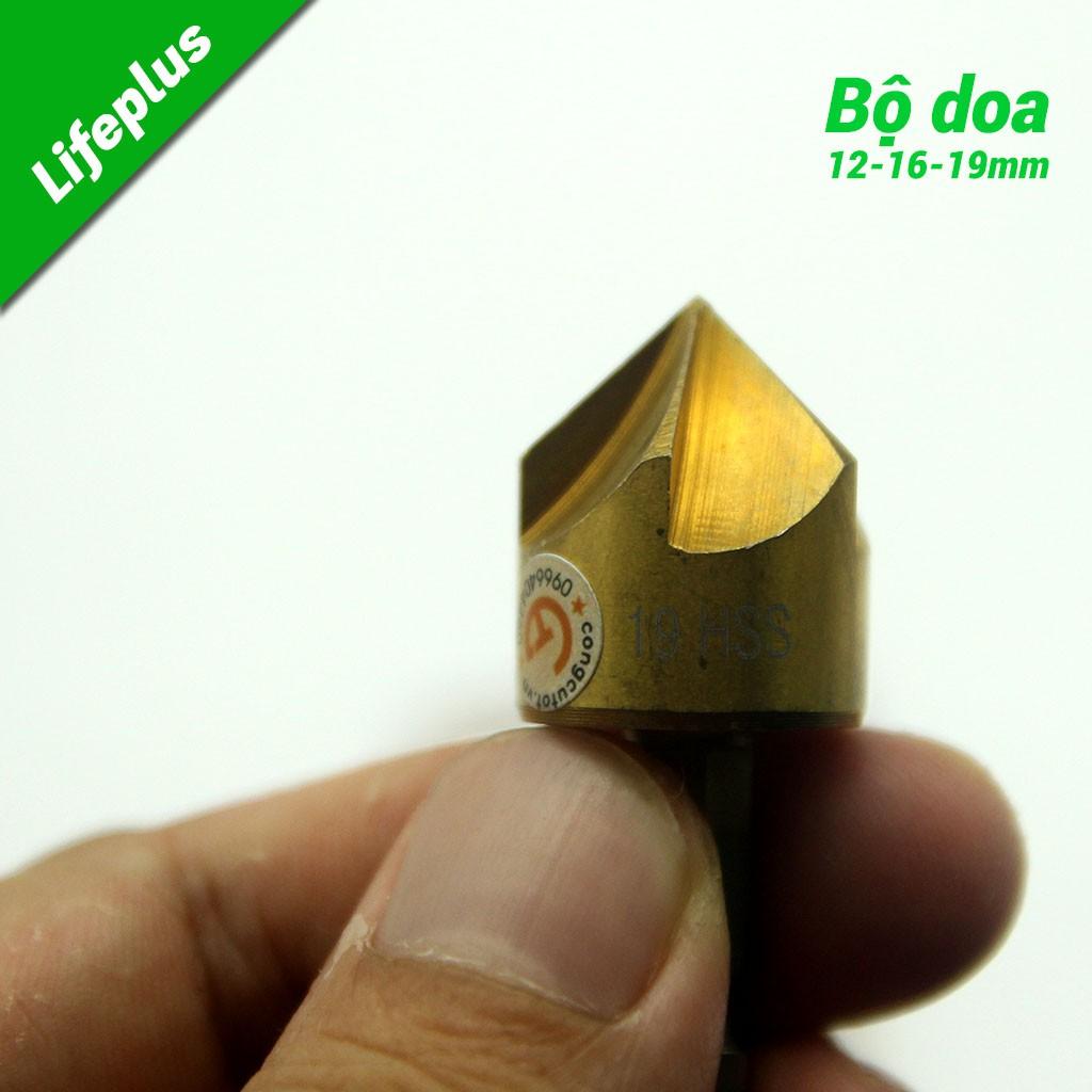 Bộ 3 mũi doa lỗ khoan 12-16-19mm HSS TiN chuôi lục