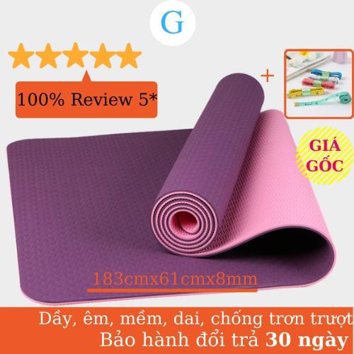 Thảm Tập Yoga chống trượt 2 lớp dày 8mm chất liệu cao su non TPE cao cấp tấm thảm tập gym thể dục tại nhà GYGA - Màu đen,Thảm 6mm