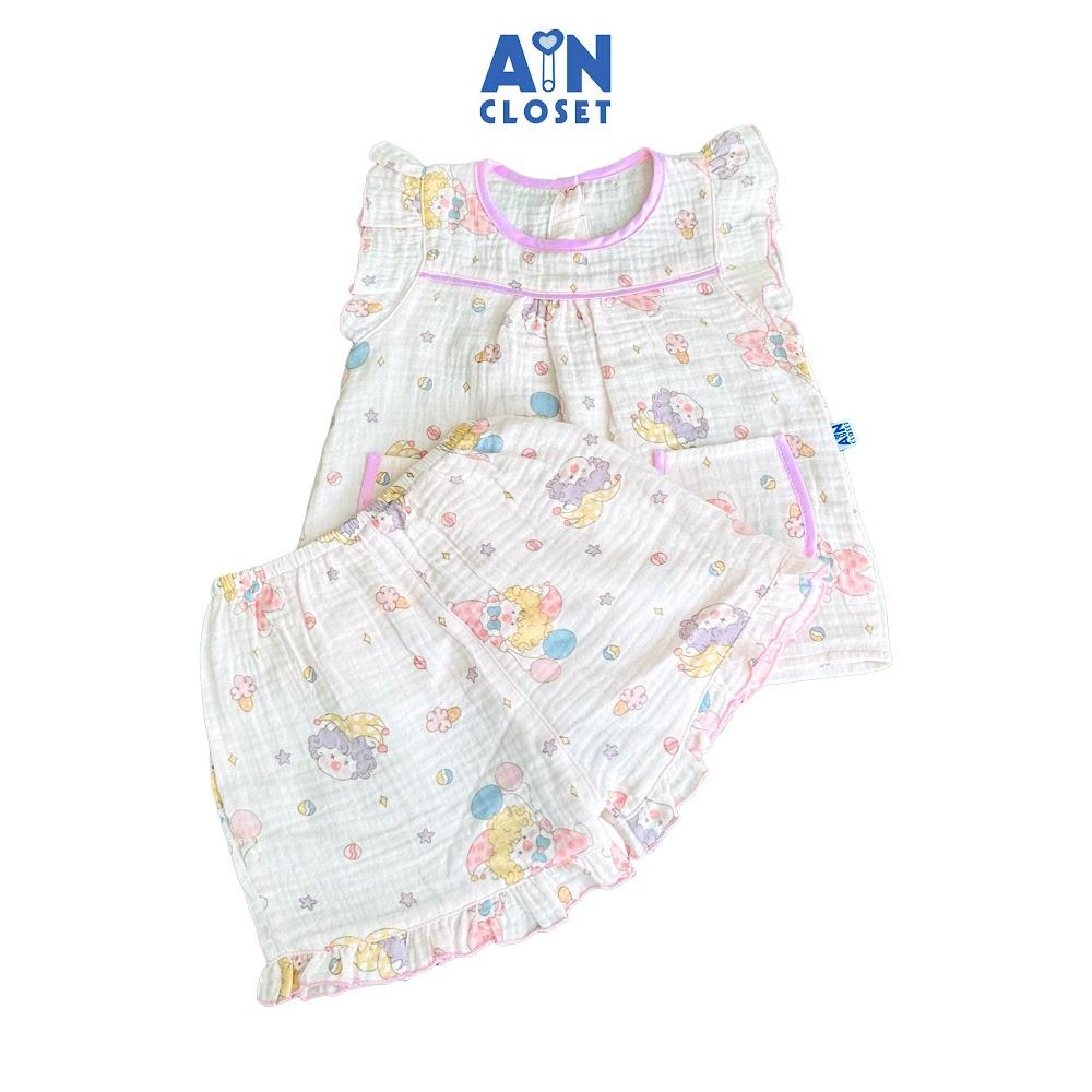 Bộ quần áo Ngắn bé gái họa tiết Chú Hề xô muslin - AICDBGRLYFQQ - AIN Closet