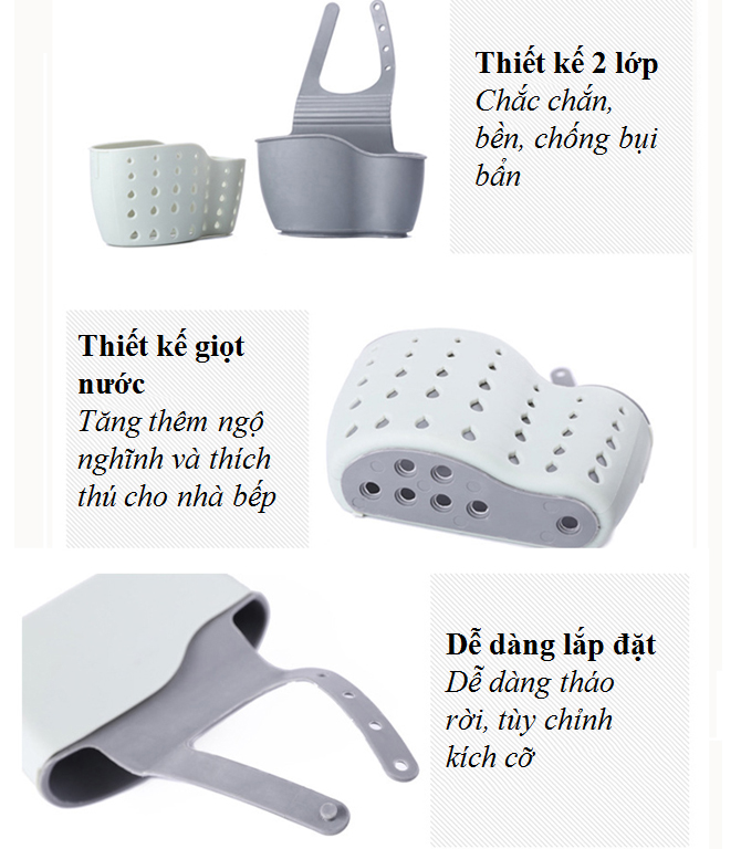 Giỏ nhựa 2 lớp đựng đồ rửa chén dụng cụ nhà tắm kiểu dáng tổ ong treo vòi nước