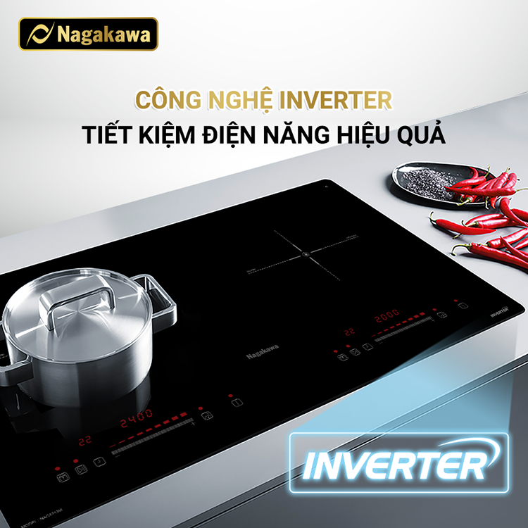 Bếp Đôi Điện Từ Inverter Nagakawa NAG1213M - Hàng Chính Hãng