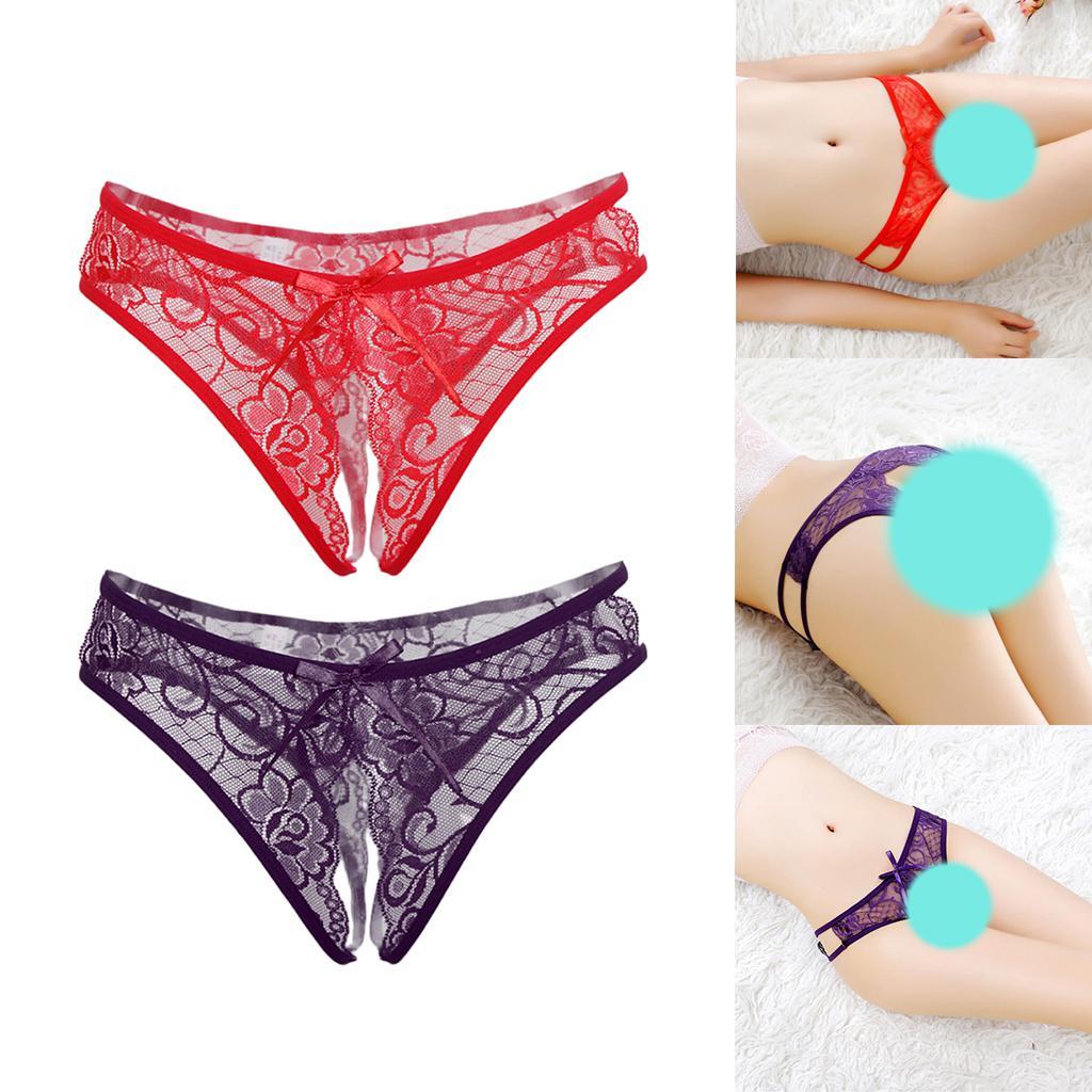 2 Pieces Womens Sexy Floral Lace Thong Underwear Crotchless Panties Lingerie