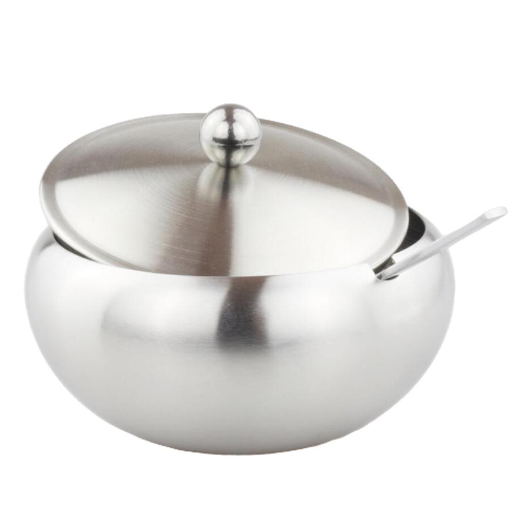 Stainless Steel Condiment Pot with Lid and Spoon Salt Pepper Container Lid A