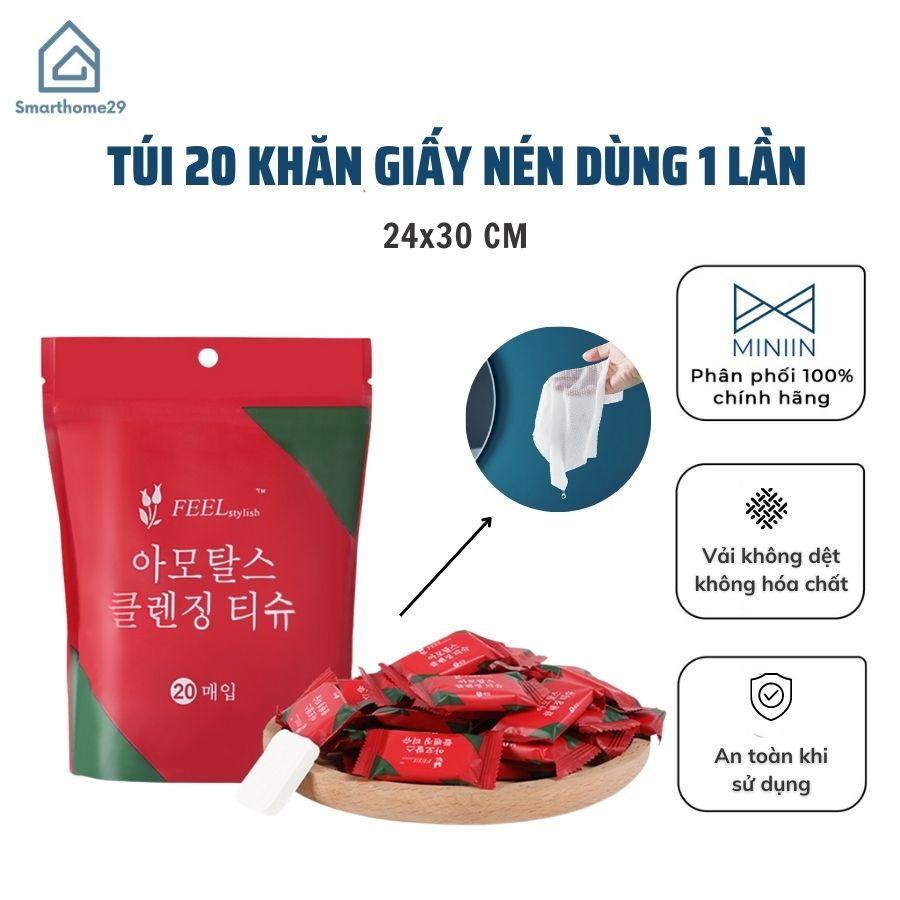 Khăn giấy nén hình viên kẹo dùng một lần tiện dụng khi đi du lịch, Khăn lau mặt Hàn Quốc nhỏ gọn đa năng - Chính hãng MINIIN 