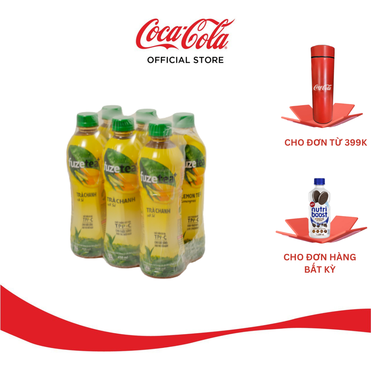 Lốc 6 Chai Trà FUZETEA+ Chanh Sả Chai 450ml/Chai Sale 4.4 Coca-Cola Official Store