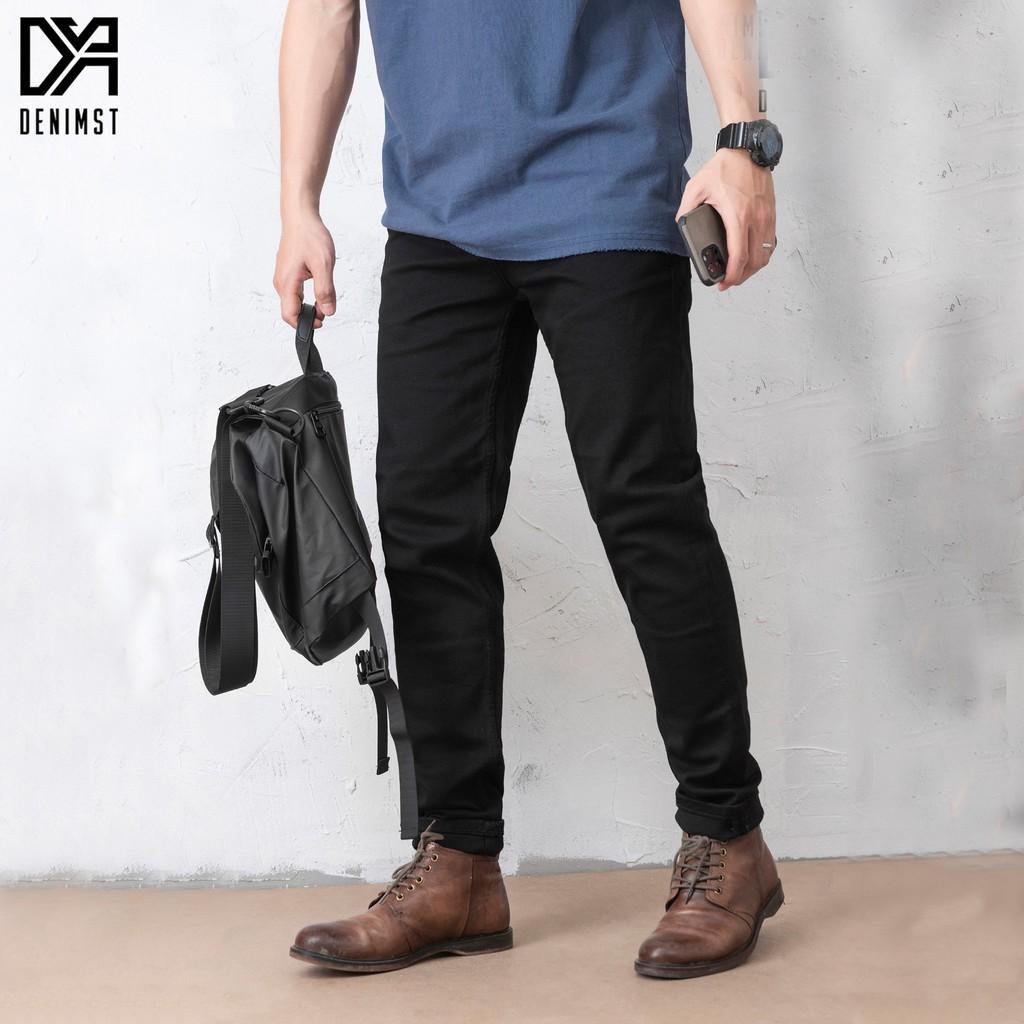 Quần jean nam đen trơn Slim Fit, quần bò nam đẹp ống rộng DENIMST 210403