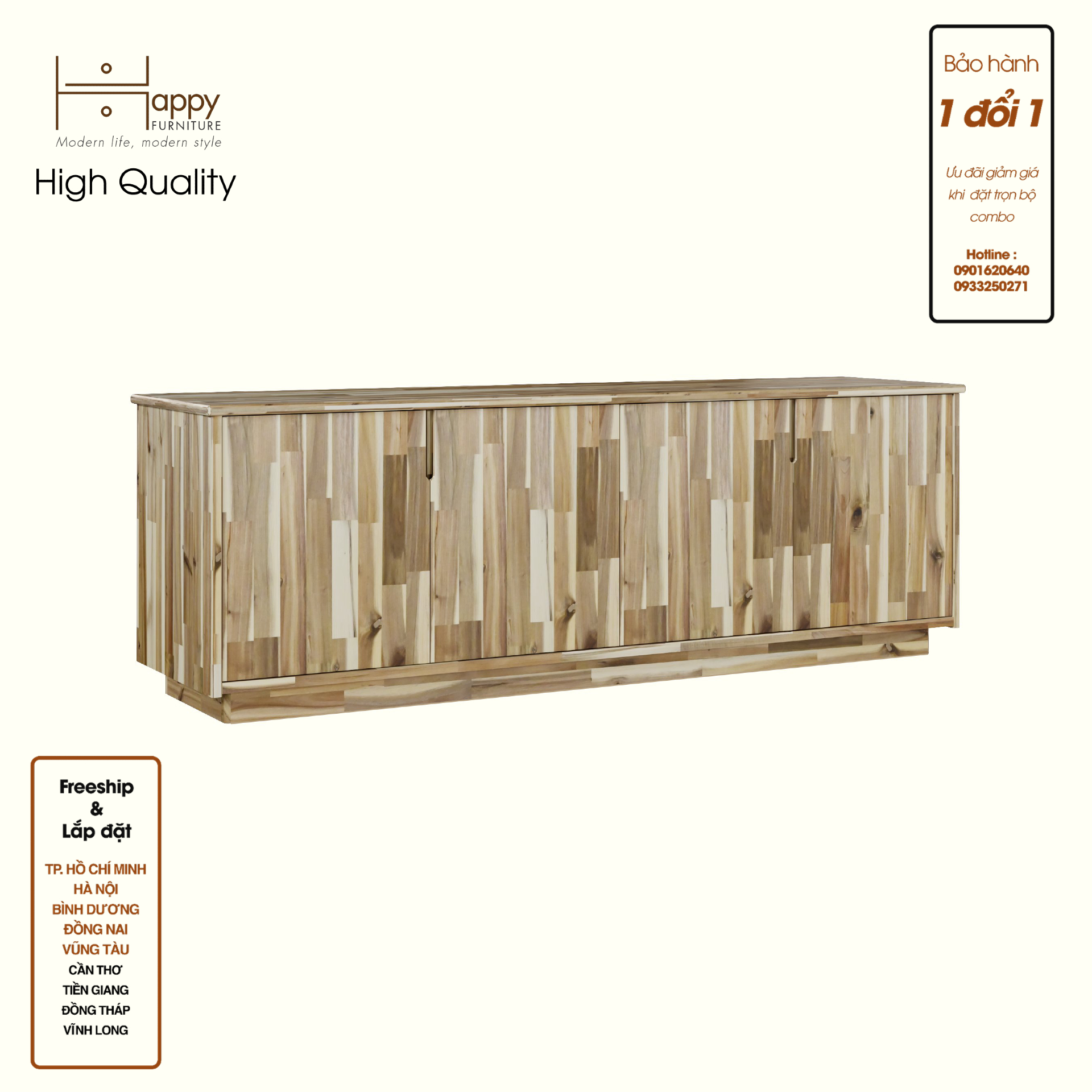 HAPPY FURNITURE , Gỗ tự nhiên , Kệ TV 4 cửa mở - GALI , KTV_054 , 160cm x 40cm x 54cm