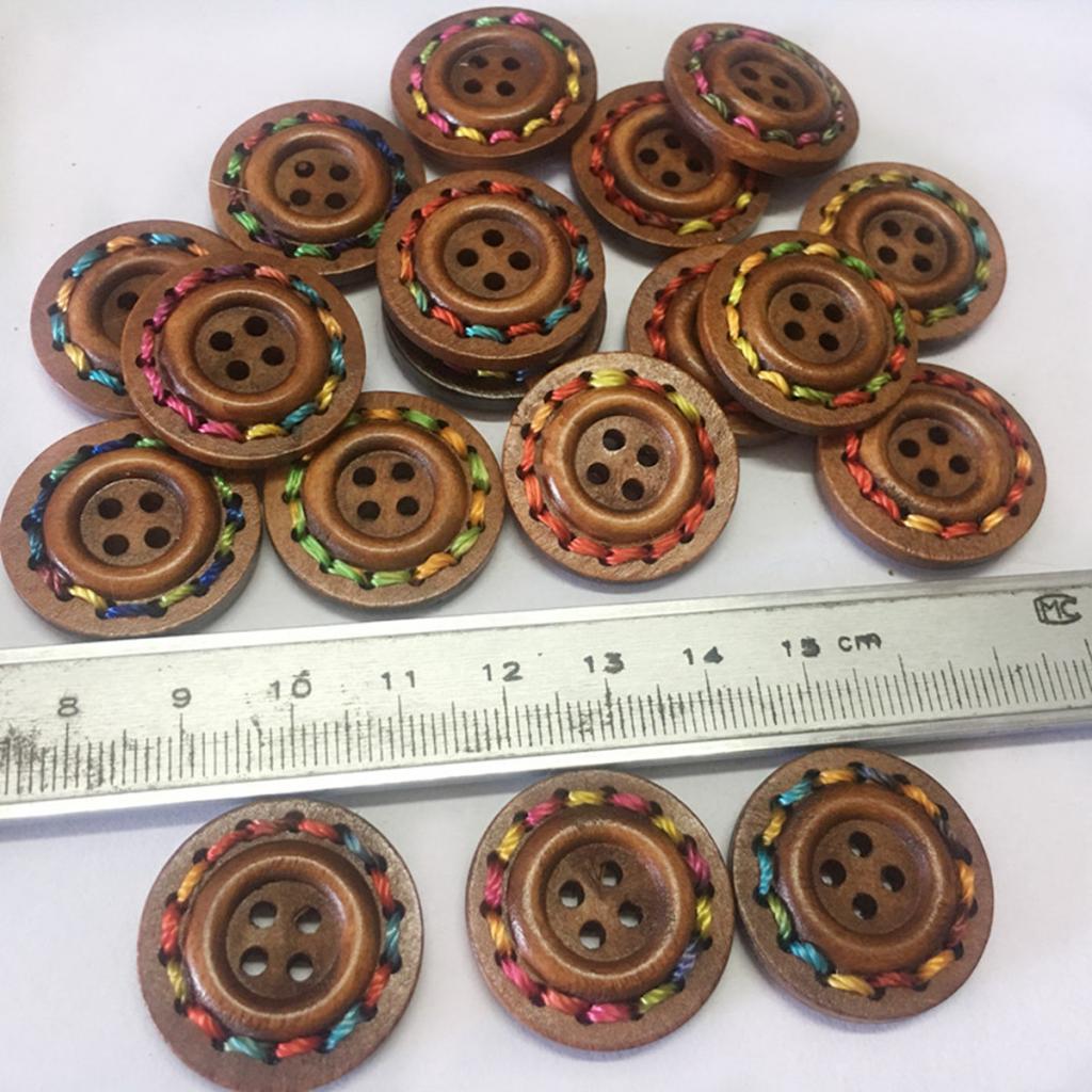 30 Chiếc Vintage Tròn Bằng Gỗ May Hàng Nút Gài 4 Lỗ Quần Áo Phụ Kiện 25 Mm