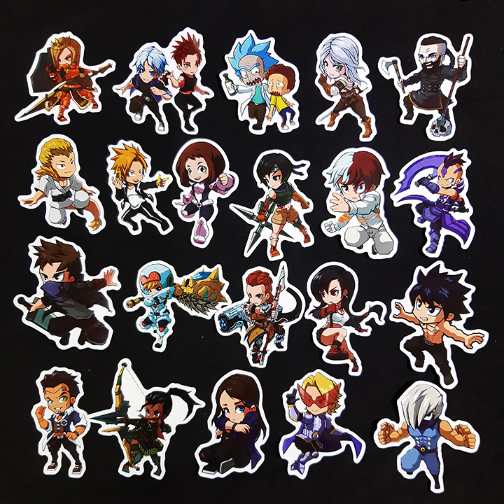 Bộ Sticker dán cao cấp chủ đề NHÂN VẬT HOẠT HÌNH CHIBI - Dùng dán Xe, dán mũ bảo hiểm, dán Laptop