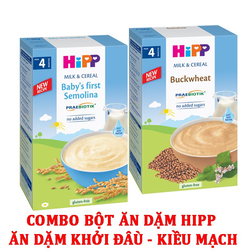 COMBO 2 BỘT ĂN DẶM HIPP Bột sữa Ăn dặm khởi đầu - Bột sữa Kiều mạch