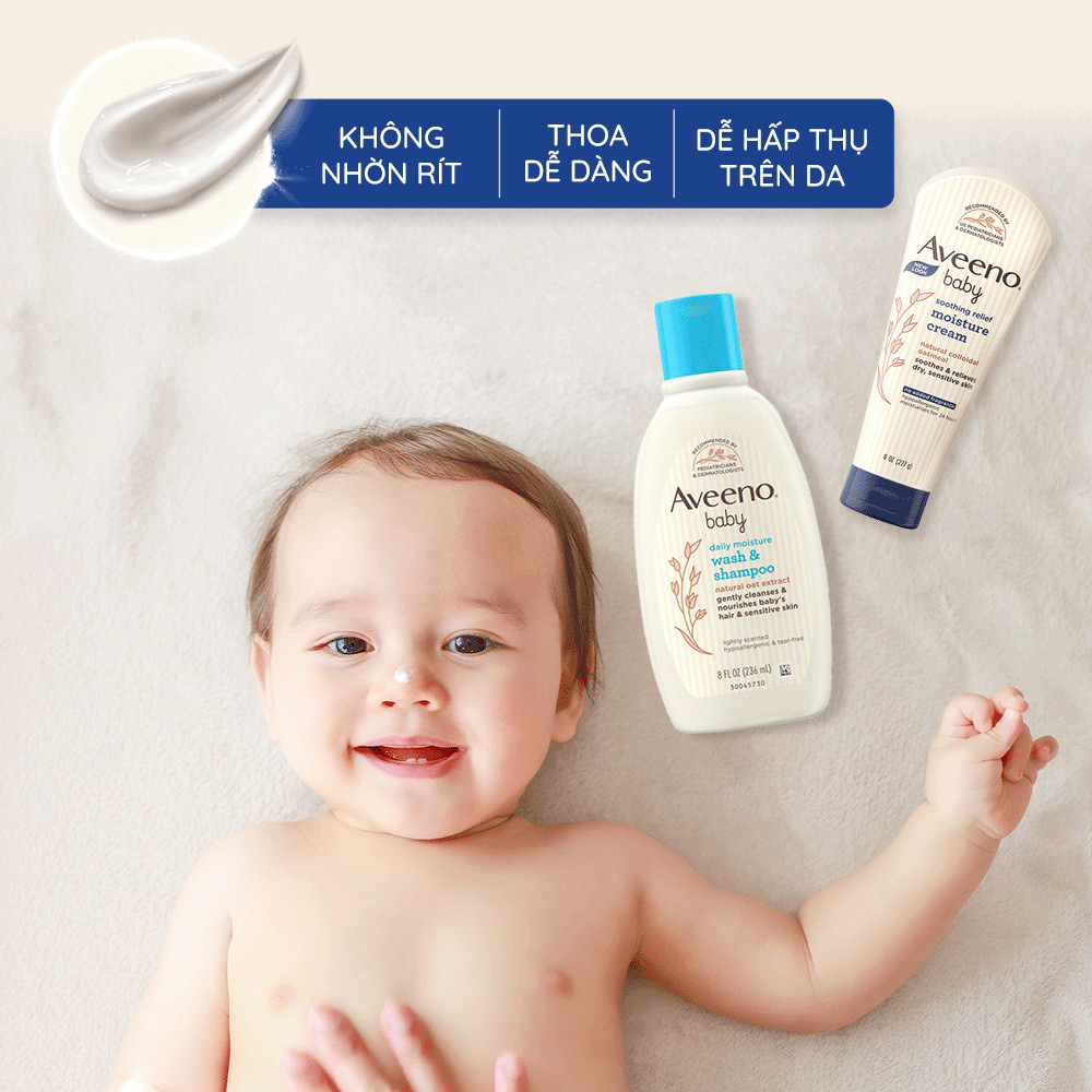 Bộ làm sạch & sữa dưỡng ẩm cho bé da nhạy cảm Aveeno Baby Daily Moisture.