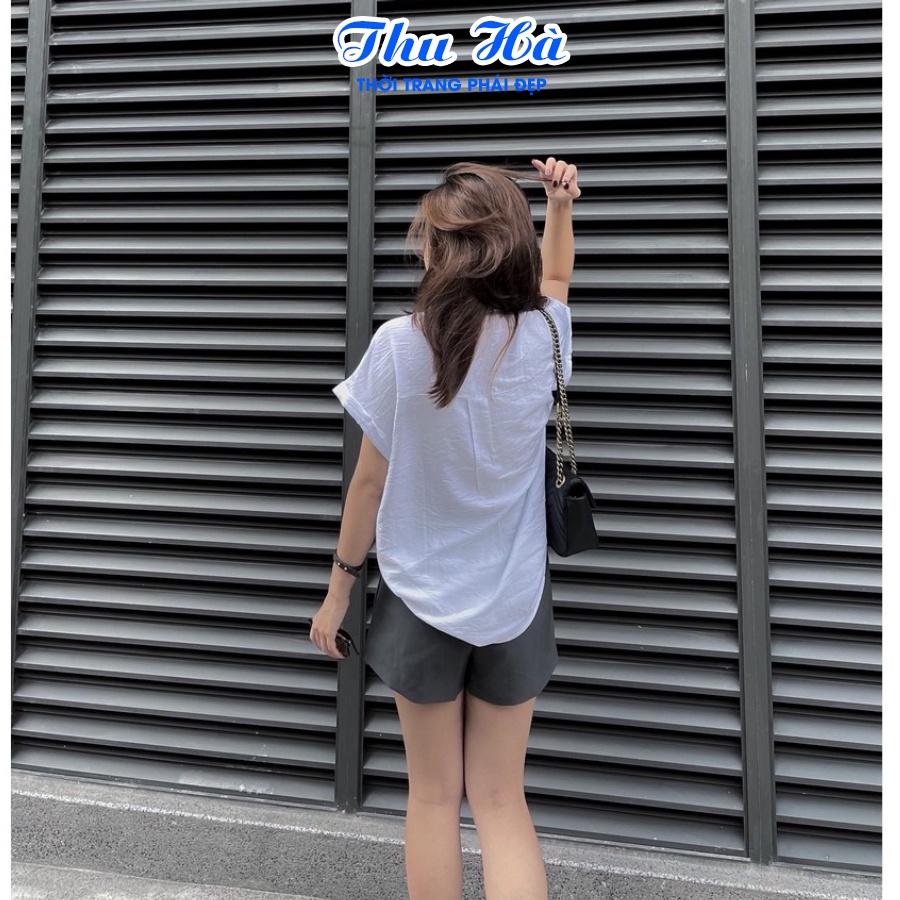 Áo sơ mi đũi nữ tay ngắn Thu Hà form rộng che khuyết điểm, kiểu dáng trẻ trung, chất liệu vải mềm mát thấm mồ hôi SMH.33