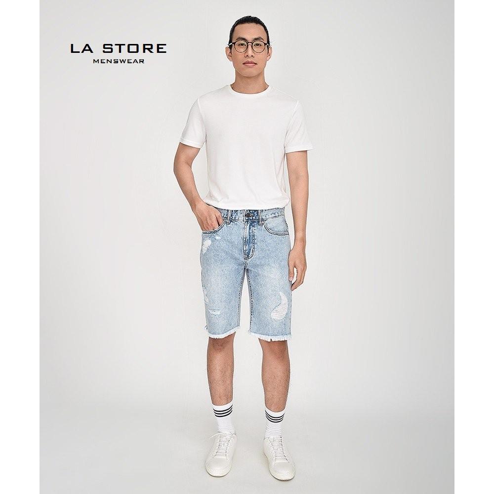 Quần Short Jeans rách form Straight màu xanh nhạt