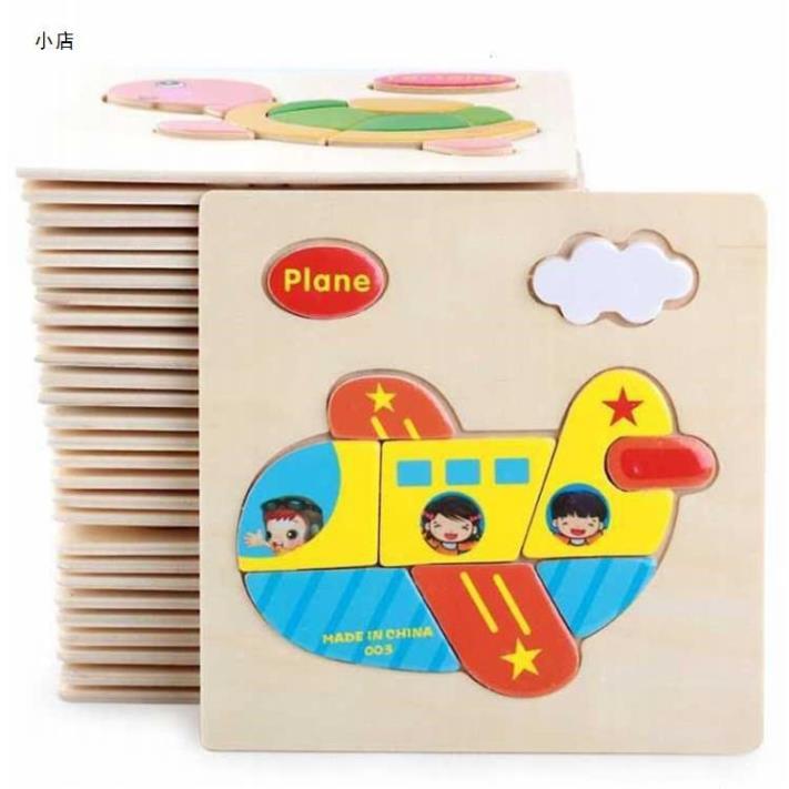 Bộ 10 Tranh Ghép Gỗ 3D Động Vật Hoa Quả Phương Tiện Giao Thông