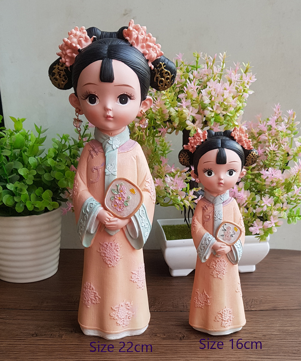 Tượng thiếu nữ cầm quạt cổ trang 3D size 16cm / size 22cm mẫu MIXU003