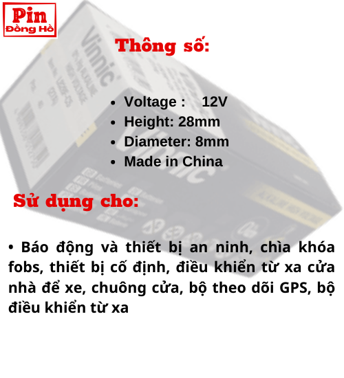 [HCM] Pin 27A Vinnic L828F (27A) / a27 - 1 vỉ 5 viên - Dùng cho Cmos, đồ chơi, thiết bị điện tử, đồng hồ