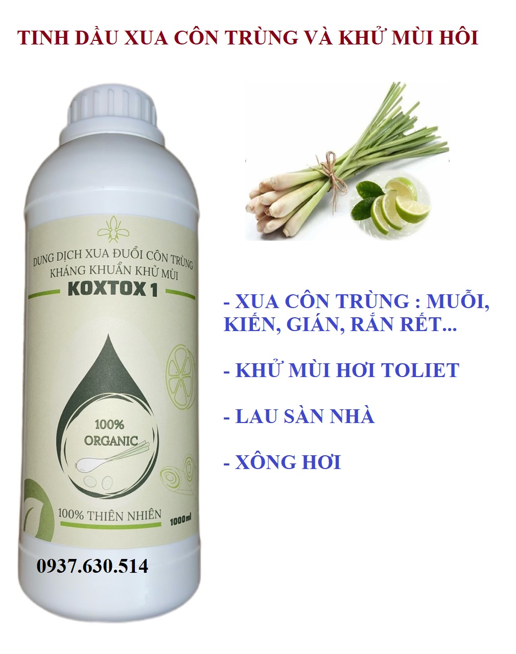 Tinh dầu hương Sả Chanh KOTOX dùng để xua côn trùng, khửi mùi hôi, lau sàn......
