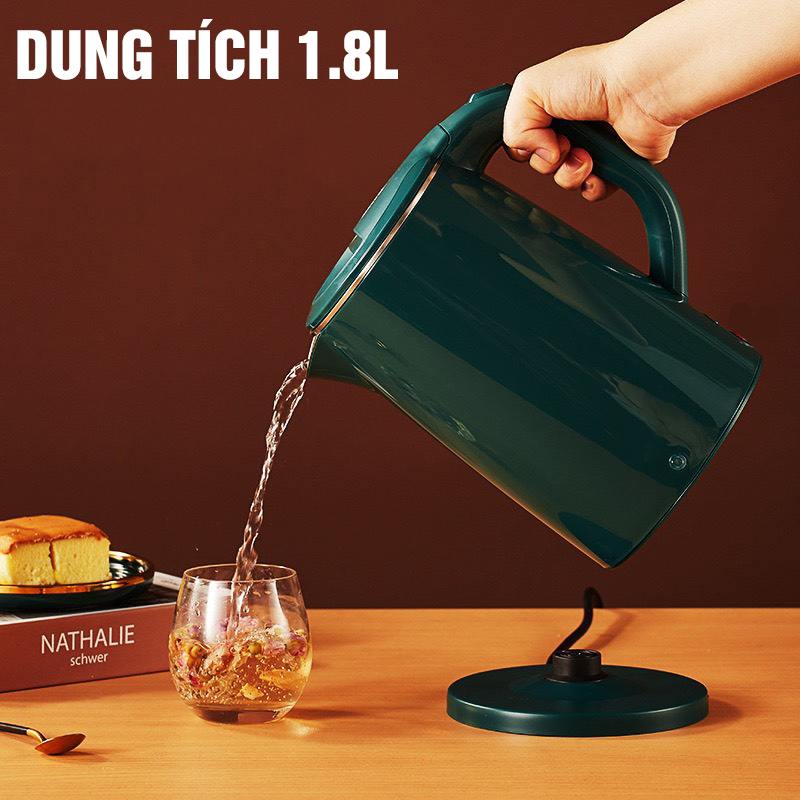 Ấm siêu tốc giữ nhiệt 2 lớp bình đun nước siêu tốc dung tích 1.8L công suất 1500W  giữ nhiệt chống nóng chống giật