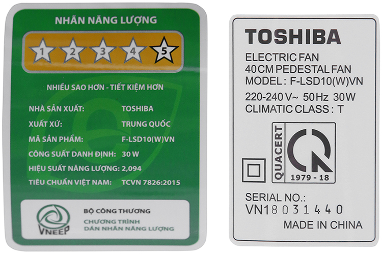 Quạt đứng Toshiba F-LSD10(W)VN (30W) - Hàng chính hãng
