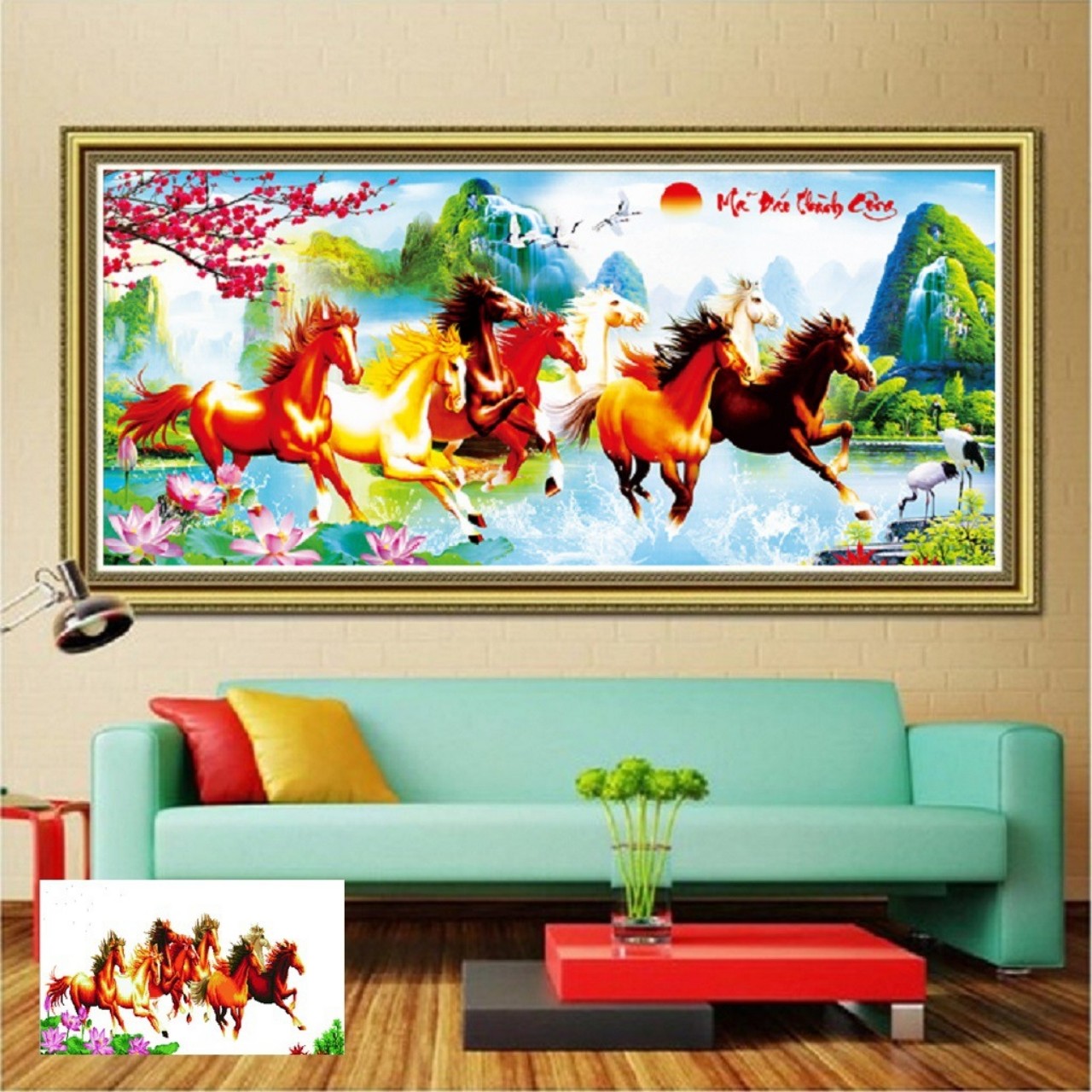 Tranh đính đá Mã đáo thành công - chưa đính