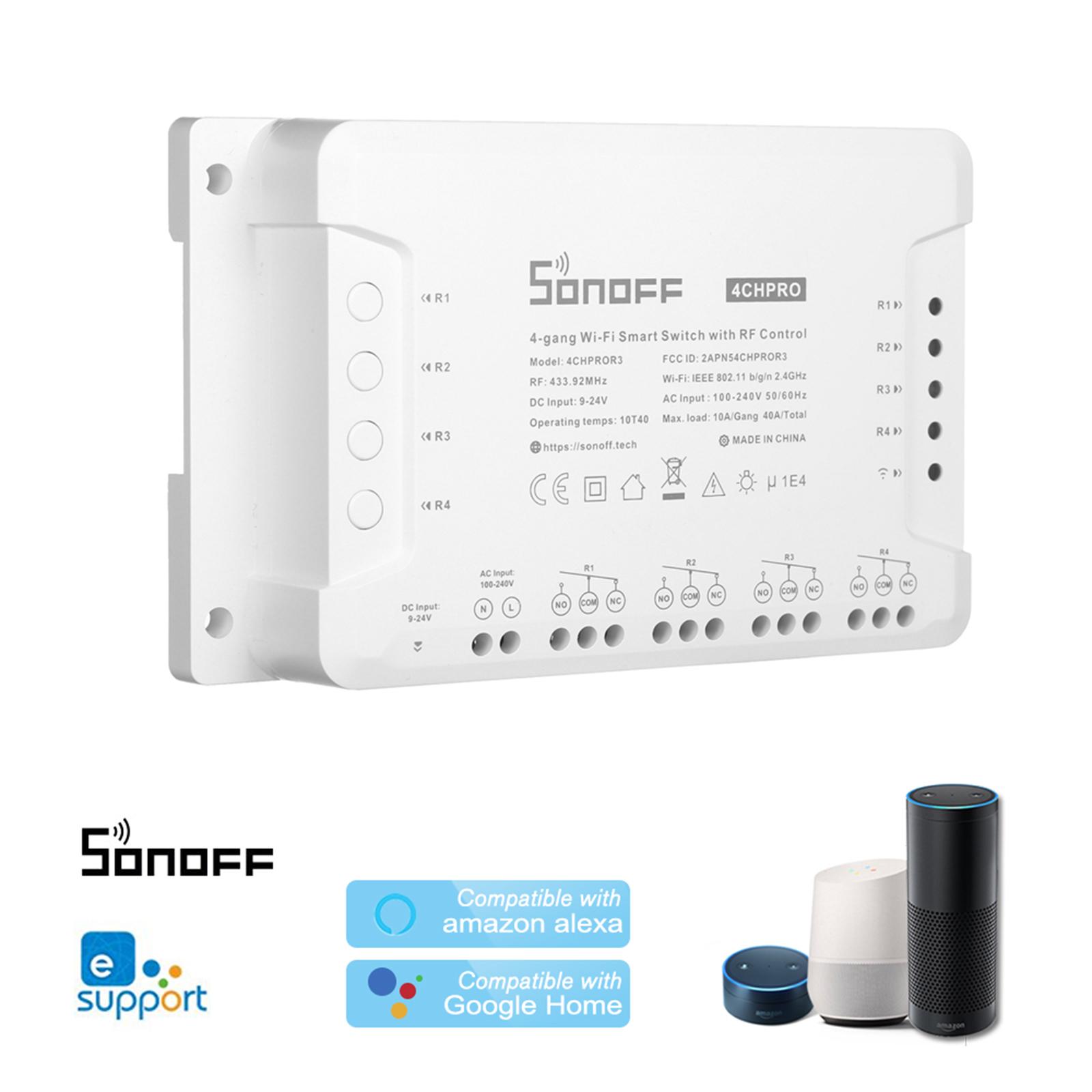 Công tắc thông minh WiFI SONOFF 4CH R3 / PRO R3 ITEAD RF 433MHz 4 Gang, 3 chế độ làm việc Inching / Tự khóa / Khóa liên động