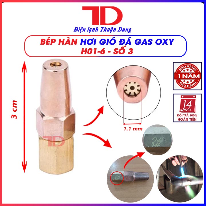 Bép Hàn Hơi H01-6, béc hàn hàn gió đá gas oxy, 5 loại, Điện lạnh Thuận Dung