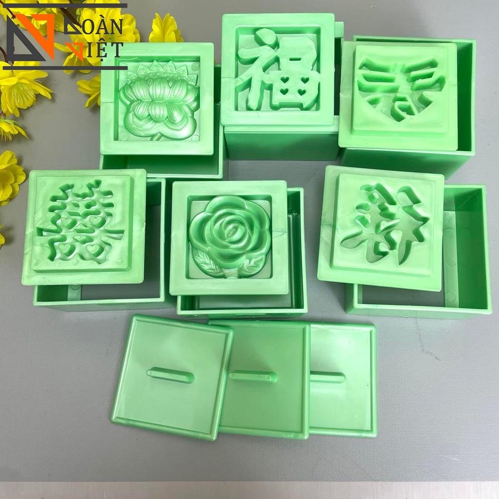 Khuôn VUÔNG nhấn Xôi Hình Hoa Hồng, Sen , Phước, Lộc, Thọ, Hỷ 9cm -3D SIÊU SẮC NÉT - Bí quyết làm bánh SIÊU ĐẸP, NHANH v