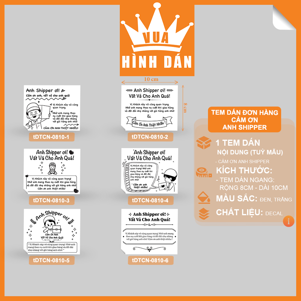 Set 50/100 tem/ sticker decal 8*10 lời cám ơn anh shipper, dành cho shop -
