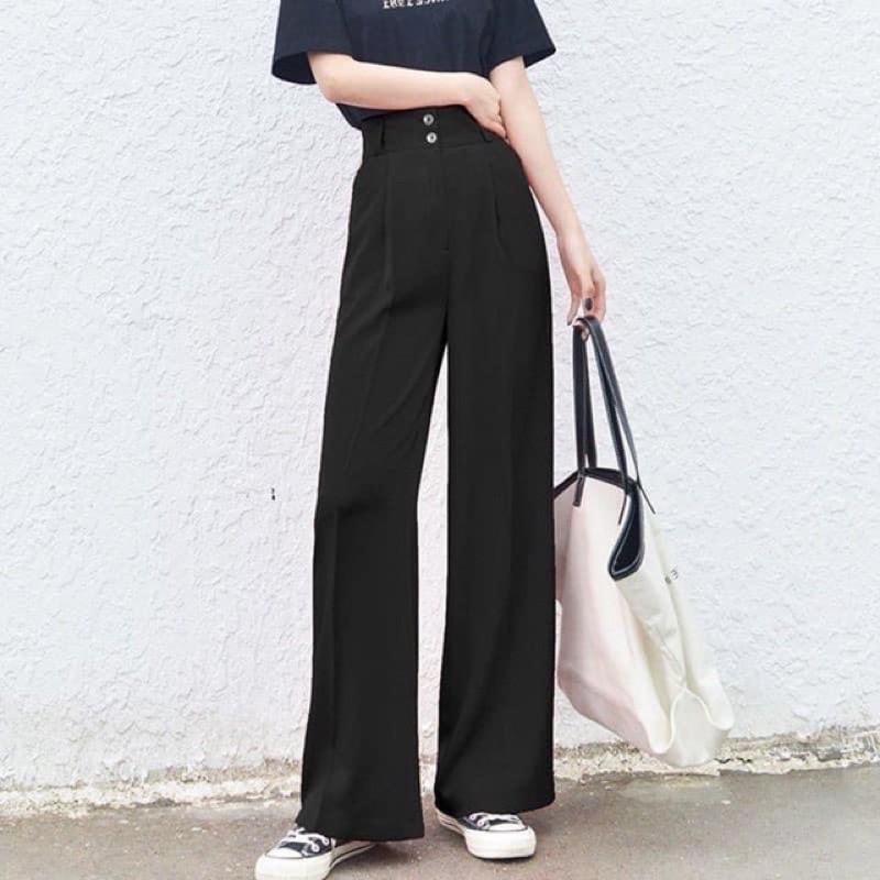 Quần Culottes - Quần Ống Rộng Cạp Cao 2 Cúc Mới