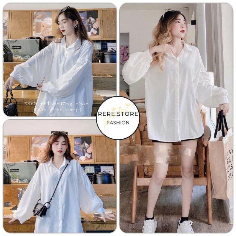 Áo Sơ Mi Nữ Suông Trơn Dài Tay Viền Bèo - Rere.Store - Áo sơ mi form rộng kiểu dáng vintage Ulzzang
