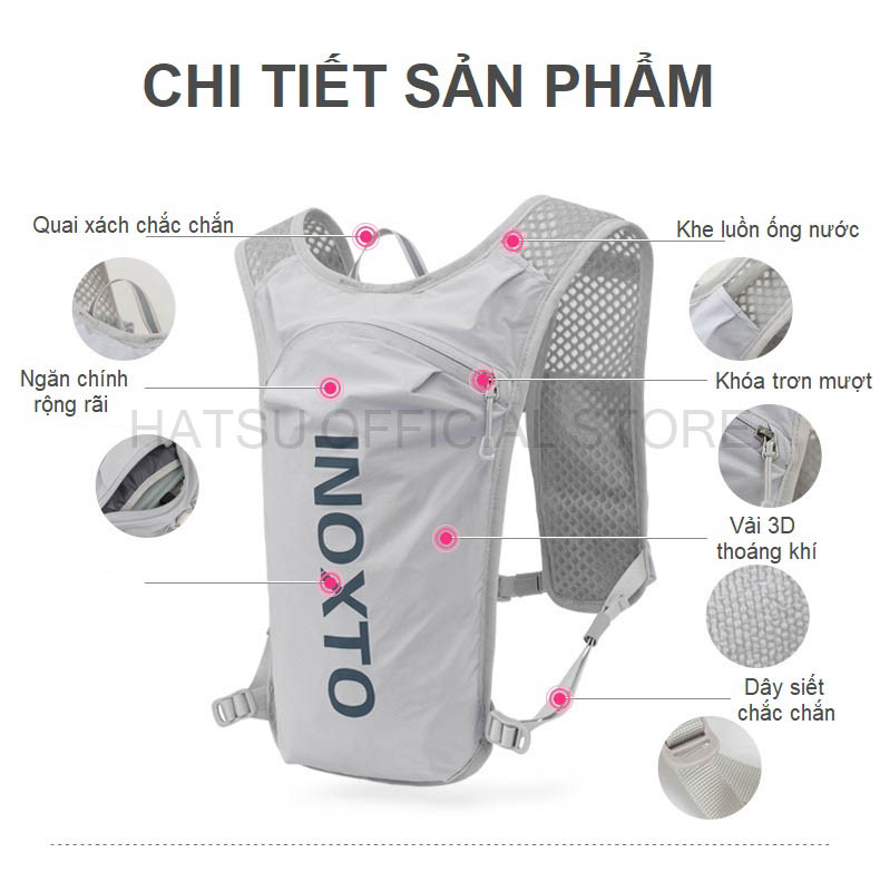 Balo chạy bộ Đạp Xe 5L Cao Cấp Hatsu Inoxto Running Cycling Bag - Siêu Nhẹ, Đa Năng, Bền Bỉ | Vest Chạy Trail Đựng Nước 