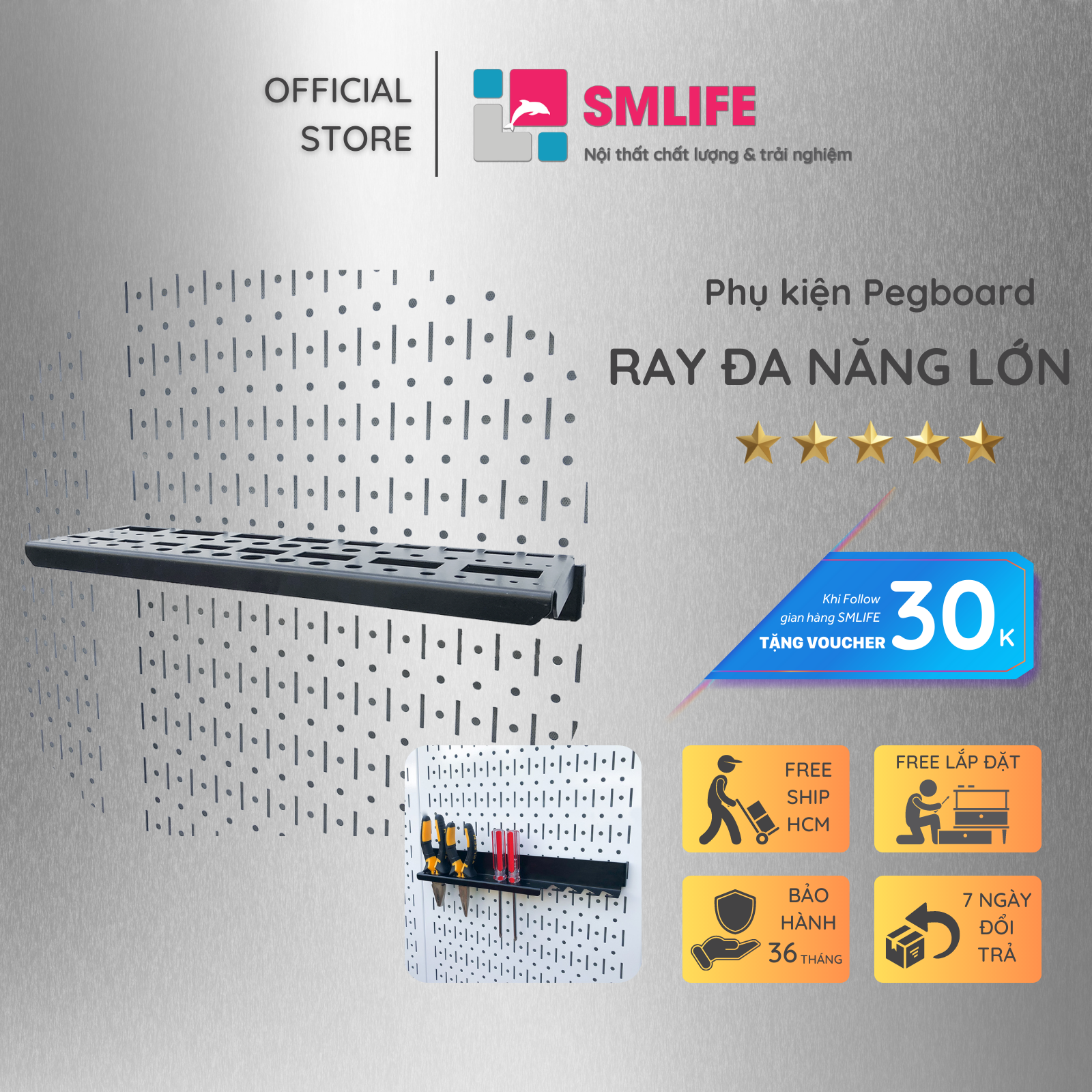 Ray Dụng Cụ Đa Năng Lớn Pegboard - Móc Treo Đồ Nghề Sử Dụng Với Bảng Treo Dụng Cụ Sửa Chữa Pegboard Cơ Khí SMLIFE