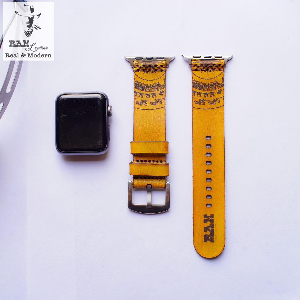 Dây đồng hồ trống đồng simple da bò vegtan thảo mộc Ý bền chắc nhuộm thủ công màu vàng - RAM Leather