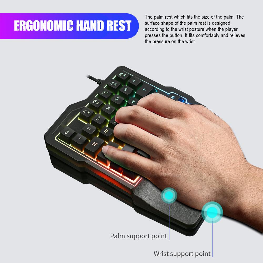 Bàn phím trò chơi một tay trực tuyến Đèn RGB tiện dụng Màu đen K7