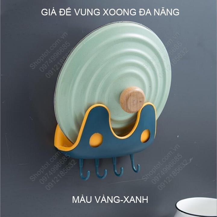 Giá để vung xoong, chảo, thớt và đồ dùng đa năng nhà bếp, làm bằng nhựa ABS, dùng dán không cần khoan