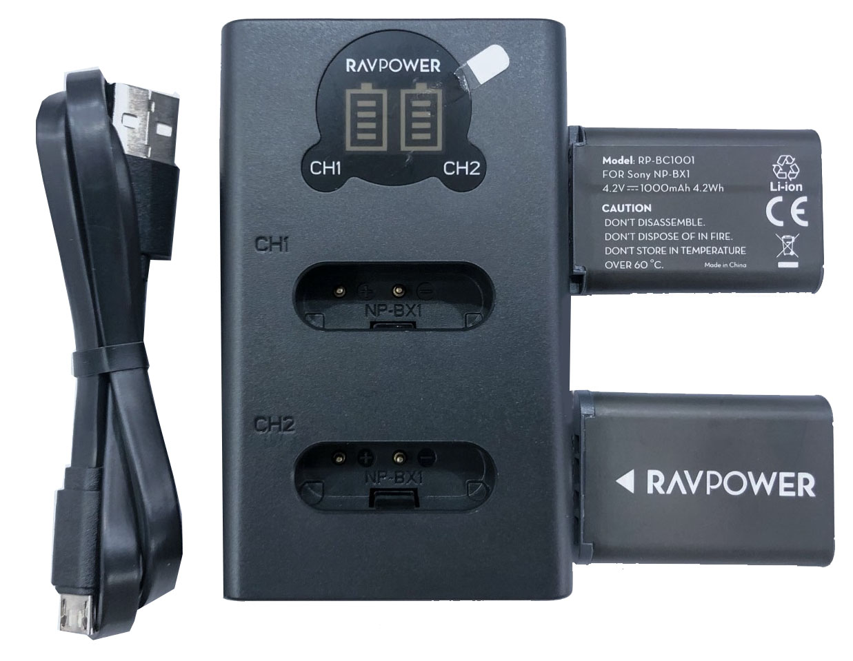 Bộ 2 pin 1 sạc đôi RavPower for Sony NP-BX1 - hàng chính hãng