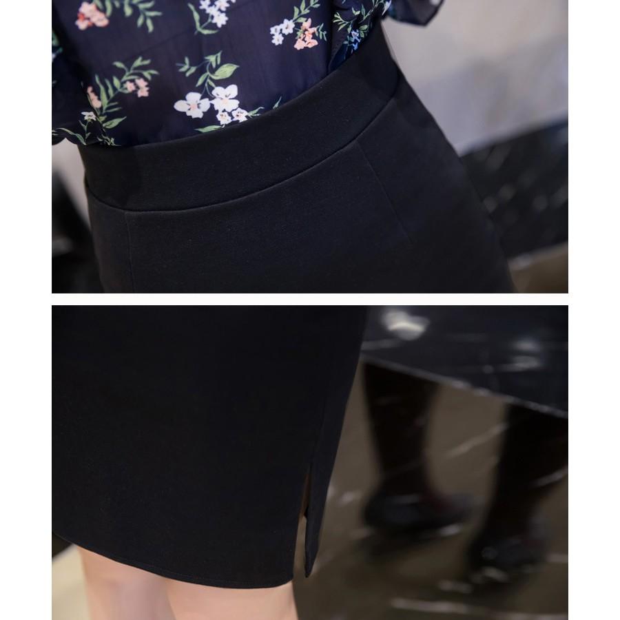 Chân váy công sở váy bút chì bigsize xẻ tà màu đen CR53V05 - Đen