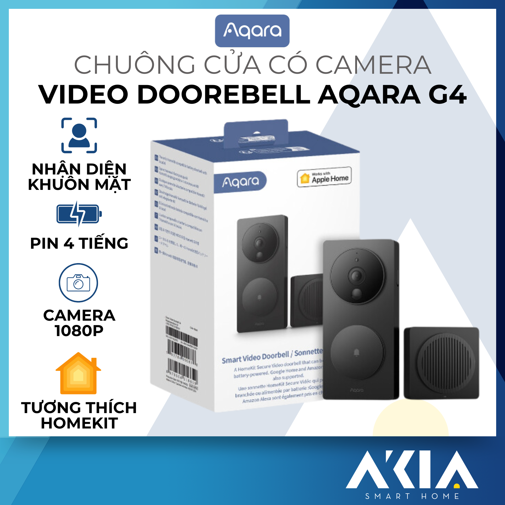 Chuông cửa có hình Aqara G4 Smart Video Doorbell - Nhận diện khuôn mặt Local, Tương thích Apple HomeKit, Pin 4 Tháng