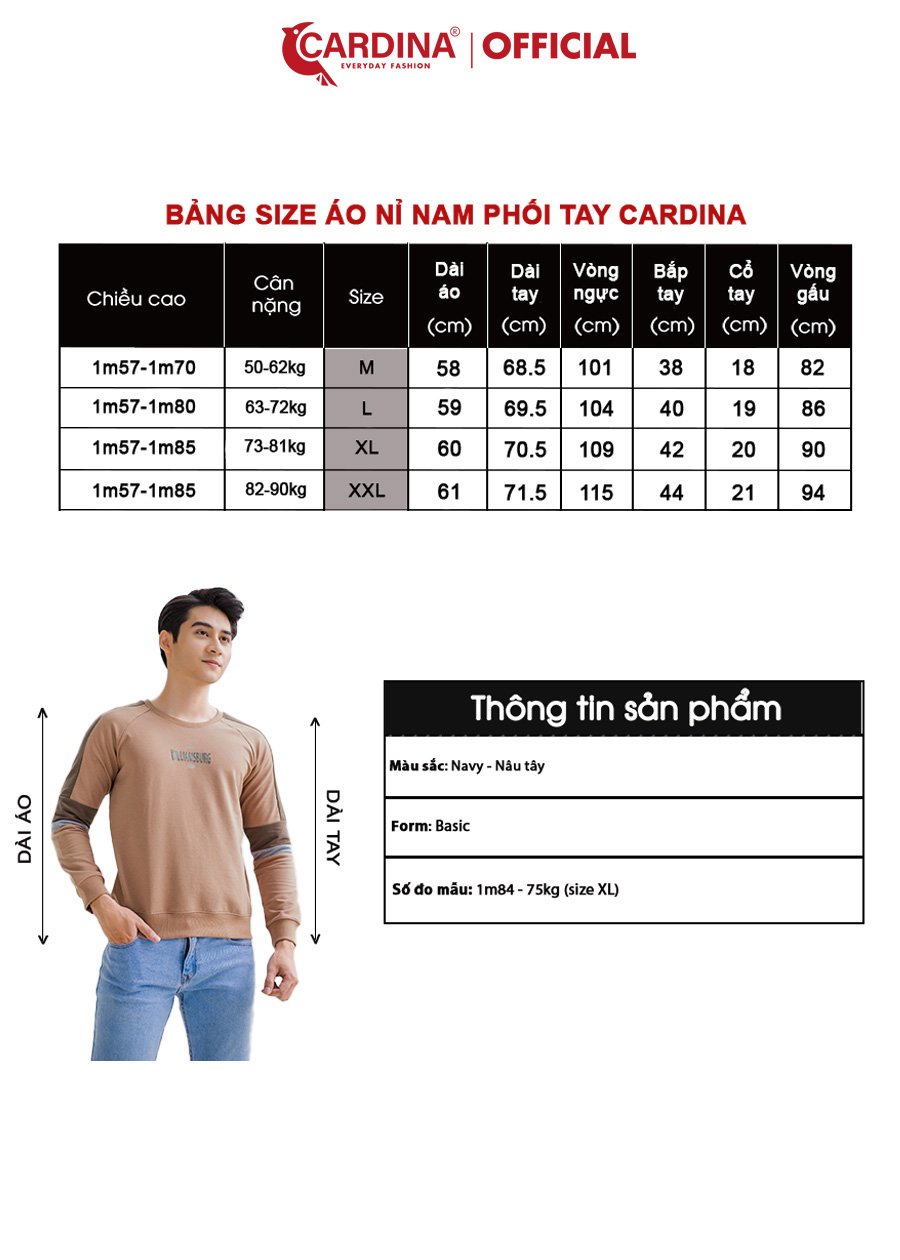 Áo Nỉ Nam CARDINA Chất Cotton Da Cá Cao Cấp Phối Màu Dáng Thể Thao Trẻ Trung 2AM19