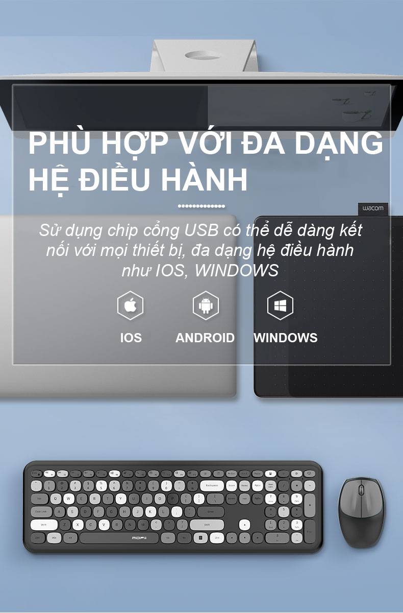 Combo bàn phím chuột không dây MOFII 666 thiết kế hiện đại đa dạng màu sắc kết nối bằng chip USB 2.4GHz