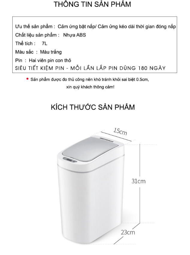 Thùng rác cảm ứng tự động đóng mở cao cấp D1-ST304 dung tích 7 Lít