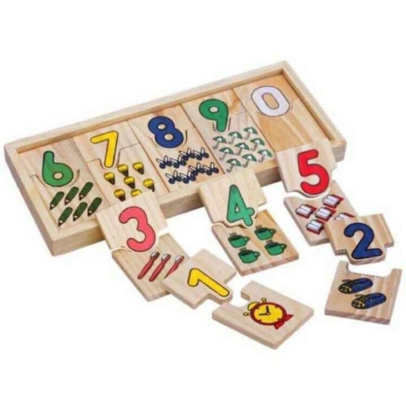 Giáo cụ Montessori hộp ghép số và học đếm bằng gồ an toàn cho bé