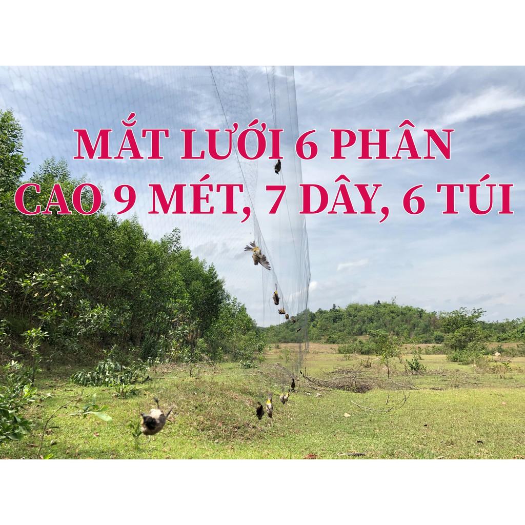 30m lưới 6p (loại cao 9m 6 túi) bẫy cu, sáo vẹt ,cò quốc, két, tổng hợp chim ngày chim đêm, lưới tàn hình.