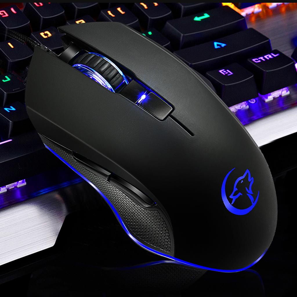 7 Buttons Wired Gaming Mouse with Wolf Patten Colorful Breathing Lights
