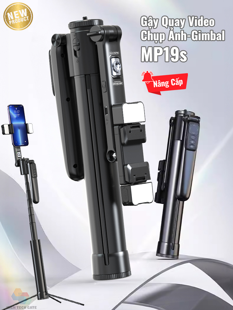 Gậy Quay Video MP19-S thông minh,chụp ảnh, livestream, kim loại bền bỉ, gimbal 360 dõi theo, nâng cấp, hàng chính hãng