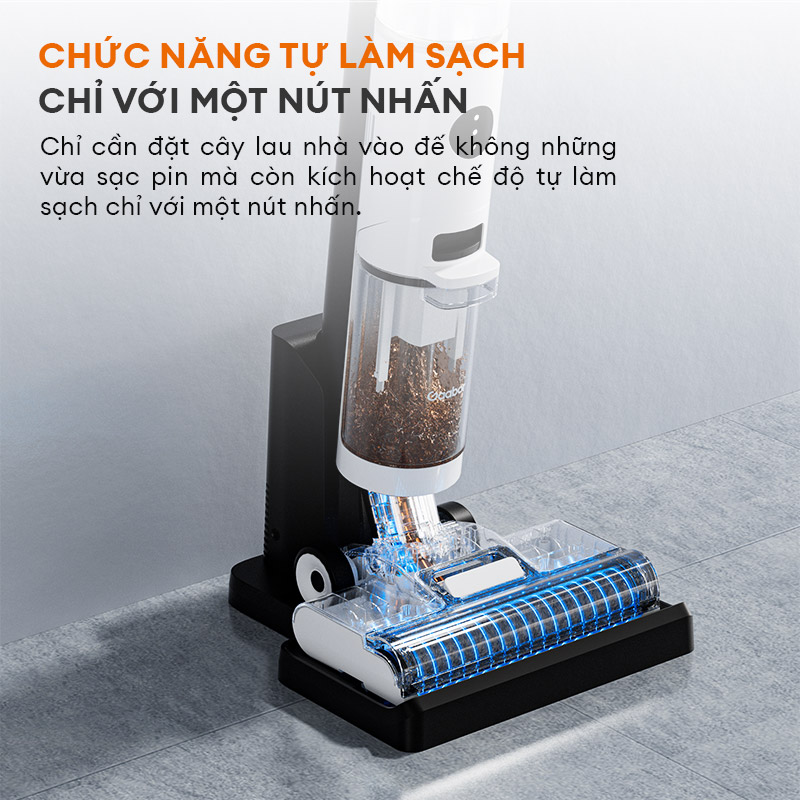 Máy lau nhà hút bụi không dây Gaabor VCF8T-WH01A lực hút 9000PA tự làm sạch thông minh - Hàng chính hãng