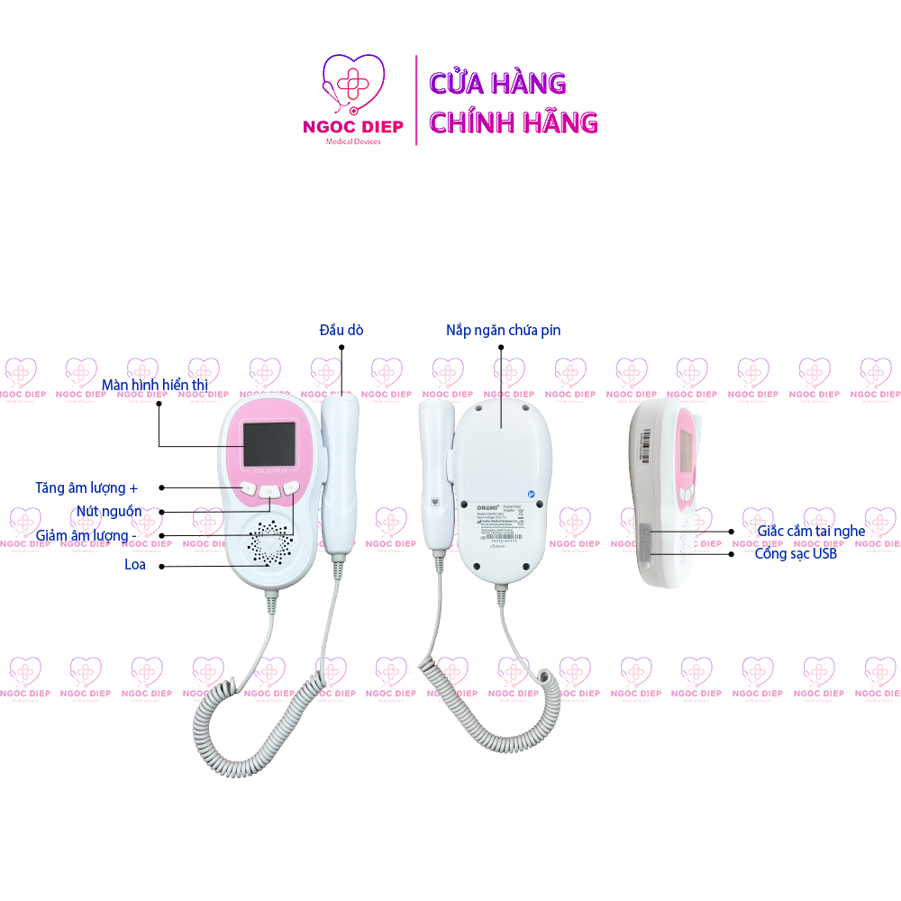 Máy đo tim thai tại nhà cao cấp Oromi CONTEC10CL - Máy nghe tim thai bỏ túi pin sạc